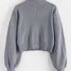 High Neck Drop Shoulder Plain Sweater