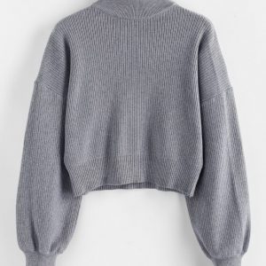 High Neck Drop Shoulder Plain Sweater