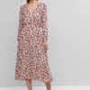 Floral Surplice Long Sleeve Midi Dress - Multi-a M