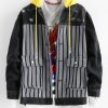 Striped Pattern Pocket Decorated Denim Jacket