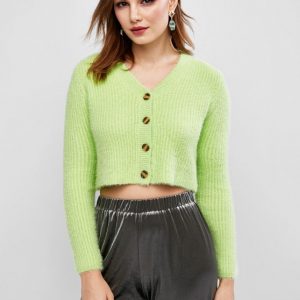 Fuzzy Buttons Cropped Cardigan