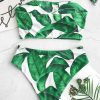 Zip Palm Leaf Bandeau Tankini Swimsuit