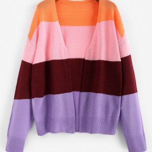 Colorblock Drop Shoulder Open Front Cardigan