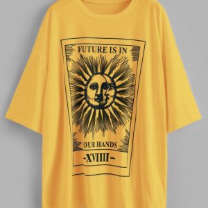 Sun And Moon Letter Print Loose Tee