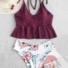 Flower Peplum High Leg Tankini Swimsuit