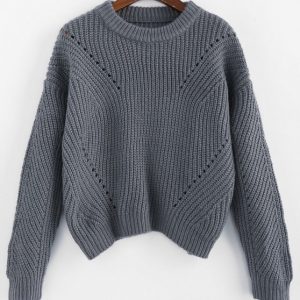 Pointelle Crew Neck Drop Shoulder Sweater