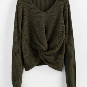 Twist V Neck Pullover Sweater