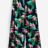 High Slit Tropical Leaf Print Beach Pants