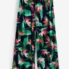 High Slit Tropical Leaf Print Beach Pants