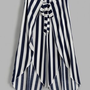 Tie Tulip Leg Striped Capri Pants