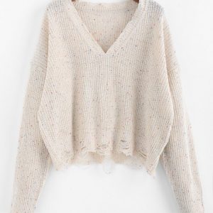 Confetti Drop Shoulder Distressed Sweater