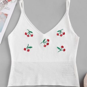 Cherry Embroidered Openwork Beach Cover Up