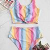 Knot Rainbow Striped Tankini Swimsuit