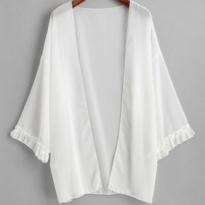 Chiffon See Thru Frilled Cuff Kimono Cover Up