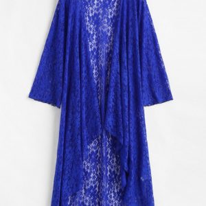 Lace See Thru Waterfall Longline Beach Cover Up