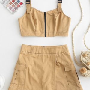 Zip Up Buckled Two Piece Set