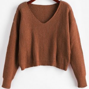 Drop Shoulder V Neck Crop Chenille Sweater