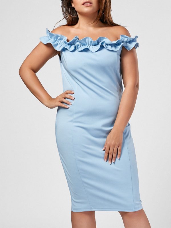 Ruffles Plus Size Off Shoulder Dress - Light Blue 3xl