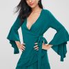 Bell Sleeve Ruffle Surplice Dress - Medium Aquamarine