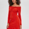 Cinched Off Shoulder Ruffles Mini Dress - Bright Orange