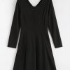 Back Zipper Pockets A Line Dress - Black L