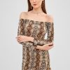 Off Shoulder Snake Print Bodycon Dress