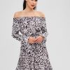 Belted Leopard Off Shoulder Dress - Milk White M