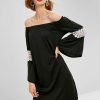 Off Shoulder Crochet Panel Dress - Black S