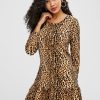 Ruffles Leopard Long Sleeve Dress - Leopard