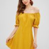 Polka Dot Off Shoulder Ruffled Dress - Bee Yellow S