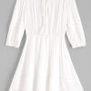 Half Buttoned Tassels Off Shoulder Mini Dress - White L