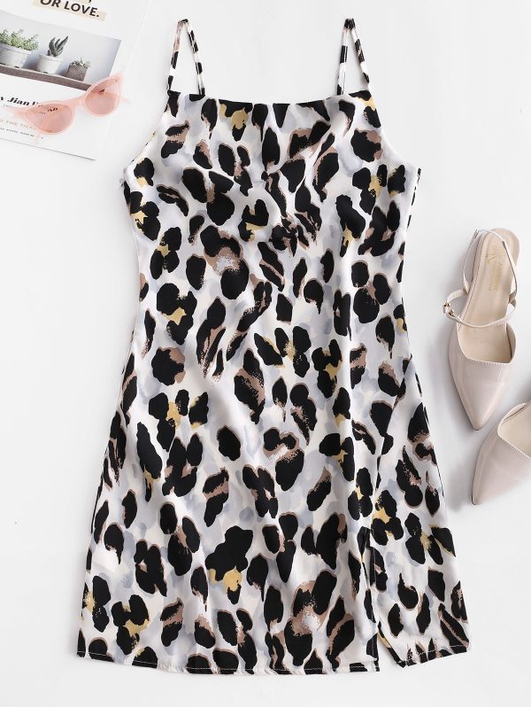 Leopard Print Slit A Line Cami Dress - Multi-a S