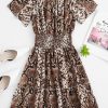 Off Shoulder Snake Print Mini Dress - Multi S