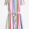 Pompom Trim Striped Off Shoulder Belted Dress - Multi-a S