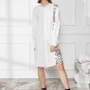 Leopard Panel Button Up Slit Long Sleeve Shirt Dress - White S