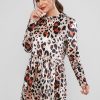 Velvet Leopard Long Sleeve Crew Neck Dress - Leopard L