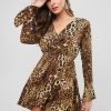 Leopard Trumpet Sleeve Surplice Dress - Leopard S