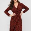 Leopard Surplice Slit Dress - Brown L