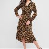 Leopard Maxi Surplice Dress - Dark Khaki S