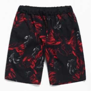 Abstract Fowl Drawing Print Beach Shorts