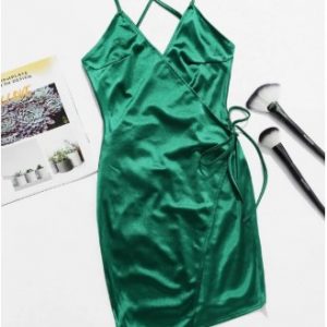 Backless Lace Up Satin Cami Dress