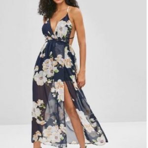 Backless Slit Floral Maxi Dress