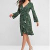 Belted Polka Dot Ruffles Long Sleeve Dress