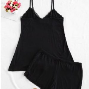 Bowknot Lace Panel Cami Pajama Set