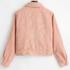 Button Up Pockets Corduroy Fleece Lined Jacket - Deep Peach