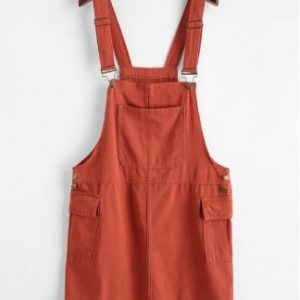 Buttoned Flap Pockets Casual Overalls Dress