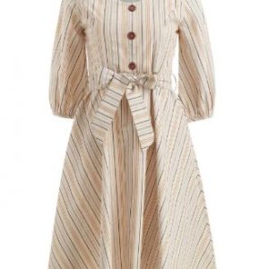 Buttoned Striped A Line Dress