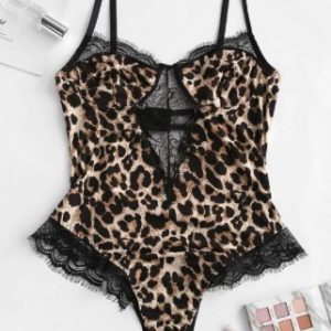 Cami Leopard Lace Insert Lingerie Teddy