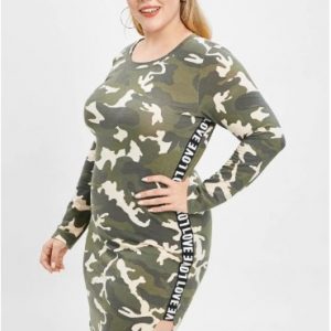 Camo Plus Size Slit Tee Dress - Acu Camouflage 1x