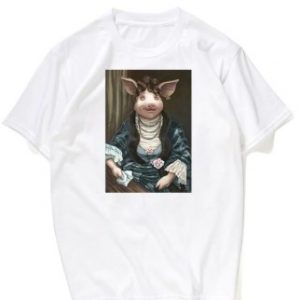 Cartoon Pig Graphic Tee - White